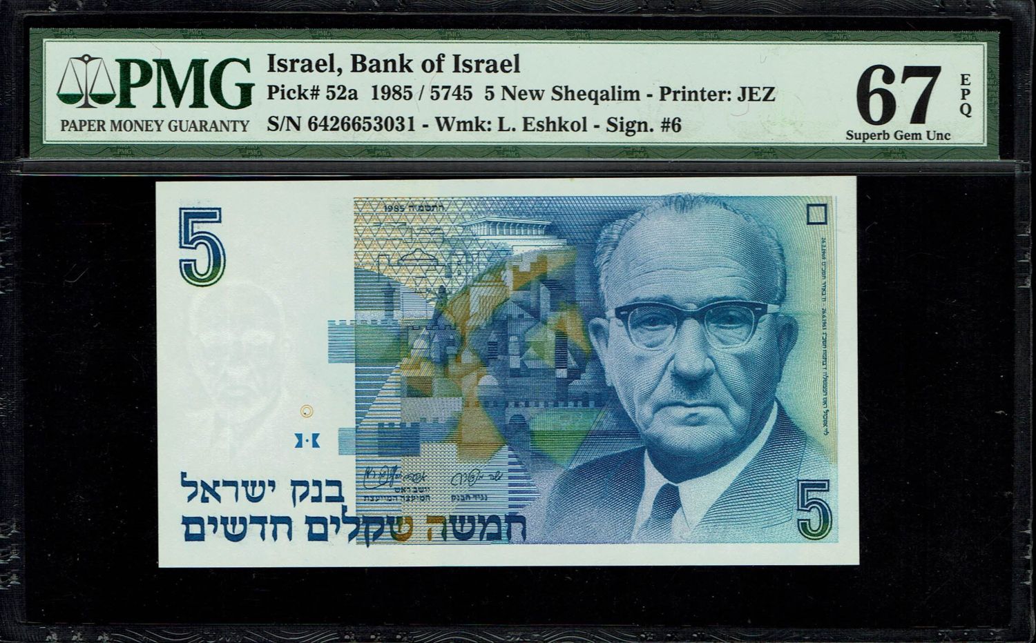 Israel - 5 New Shekel 1985 - PMG 67 EPQ
In 1985, following high inflation, it was ... - 1 0