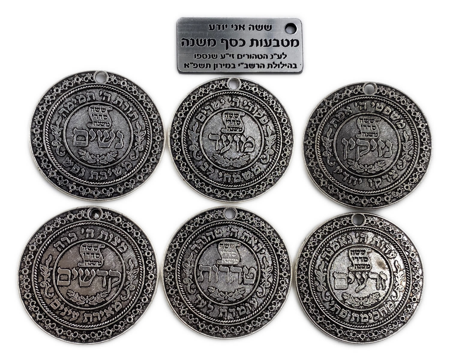 Judaica / Zionism - Six silver colored coins for the upliftment of the soul of the pure who perished in the ... - 1 0