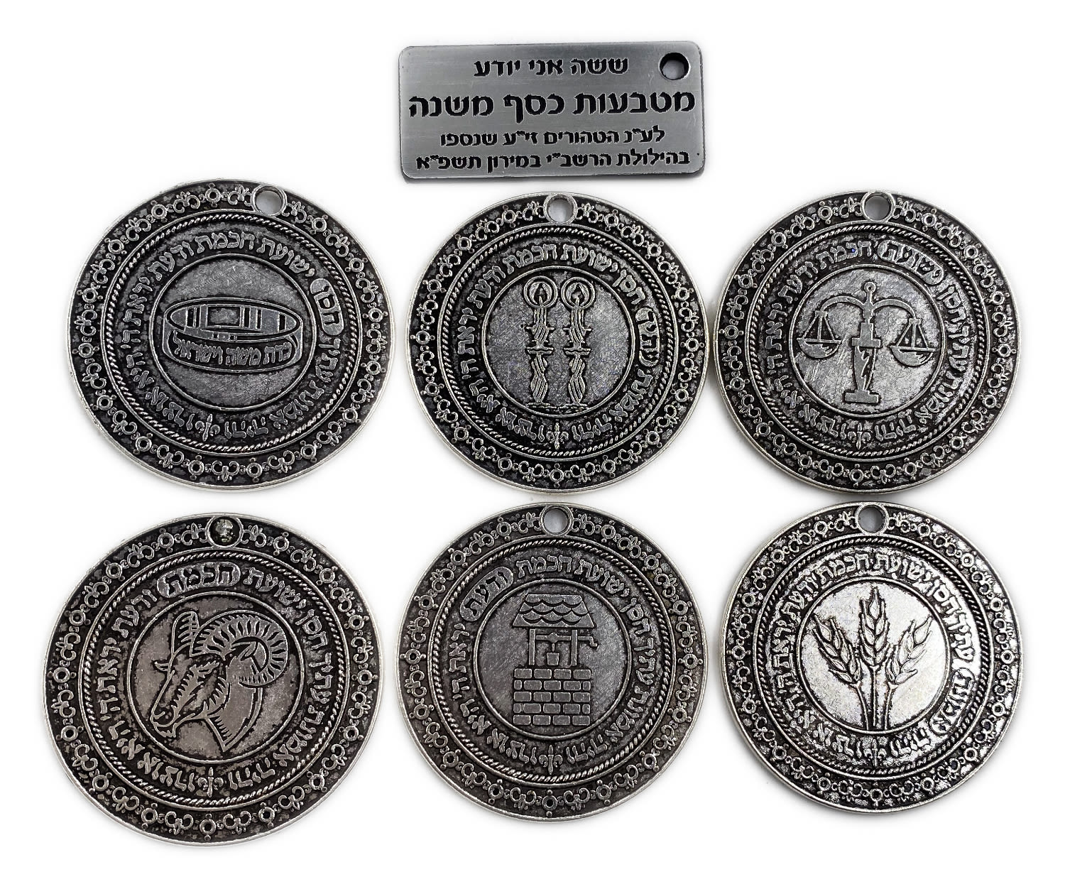 Judaica / Zionism - Six silver colored coins for the upliftment of the soul of the pure who perished in the ... - 1 1