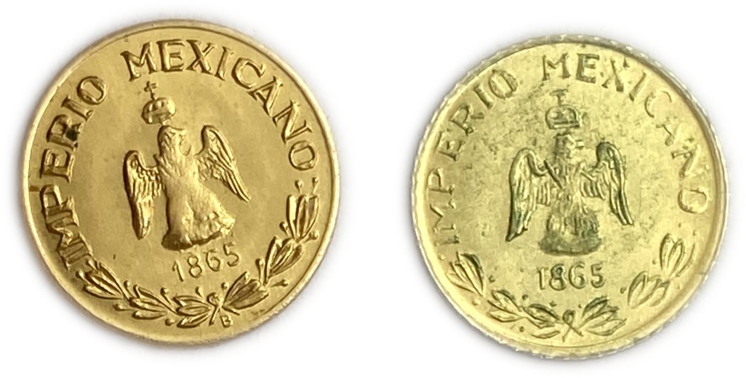Mexico - Pair of Maximiliano I de México Traditional Wedding Token 1865 - Gold 916, 0.2g ... - 1 1