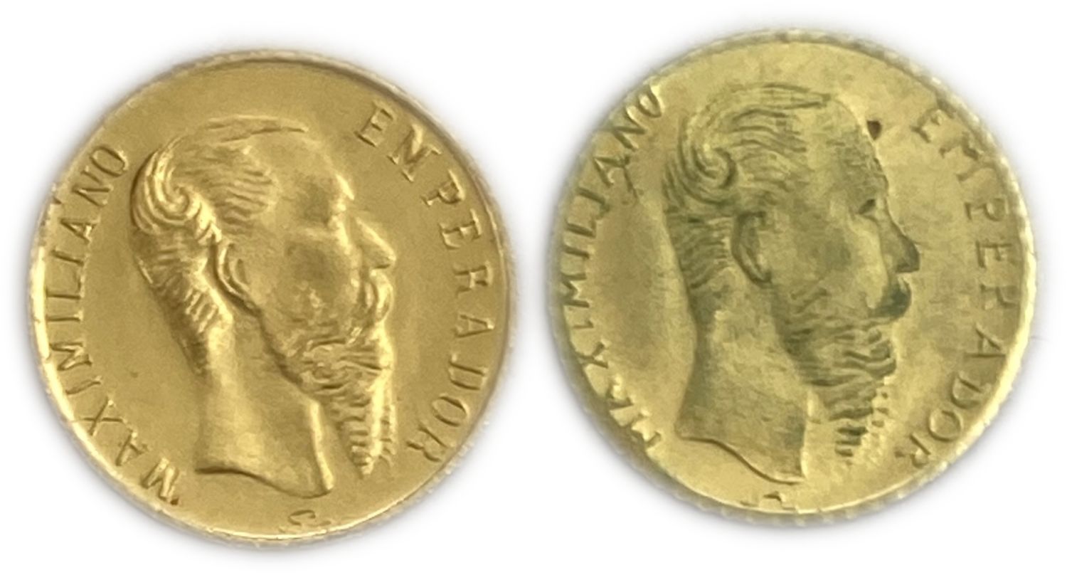 Mexico - Pair of Maximiliano I de México Traditional Wedding Token 1865 - Gold 916, 0.2g ... - 1 0