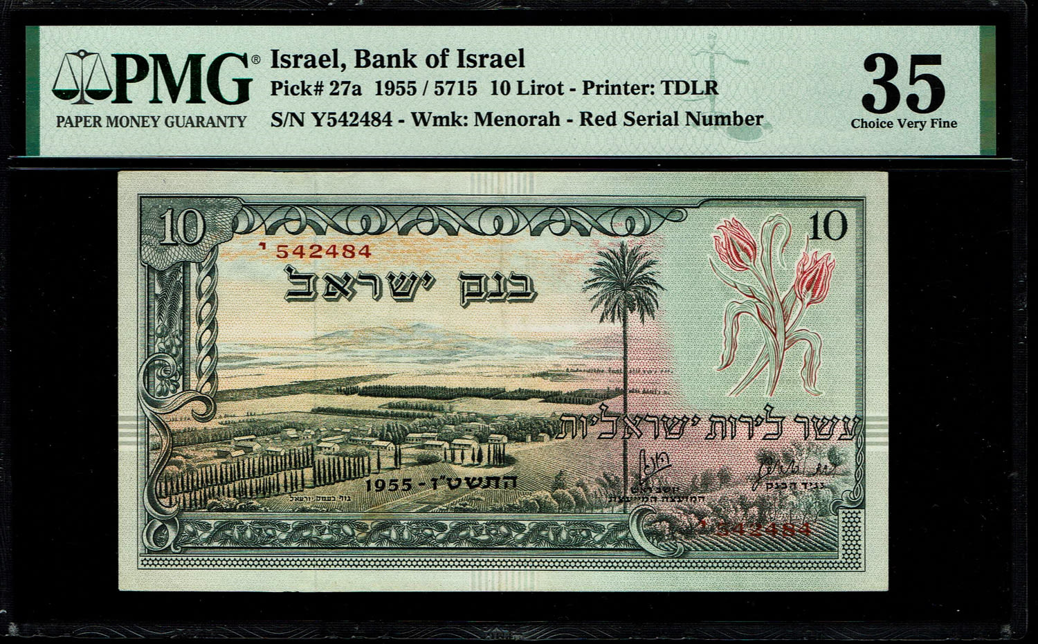 Israel - 10 Lirot 1955 - PMG 35 - Red Serial Number - Prefix Y
In 1954, the Bank of Israel was ... - 1 0