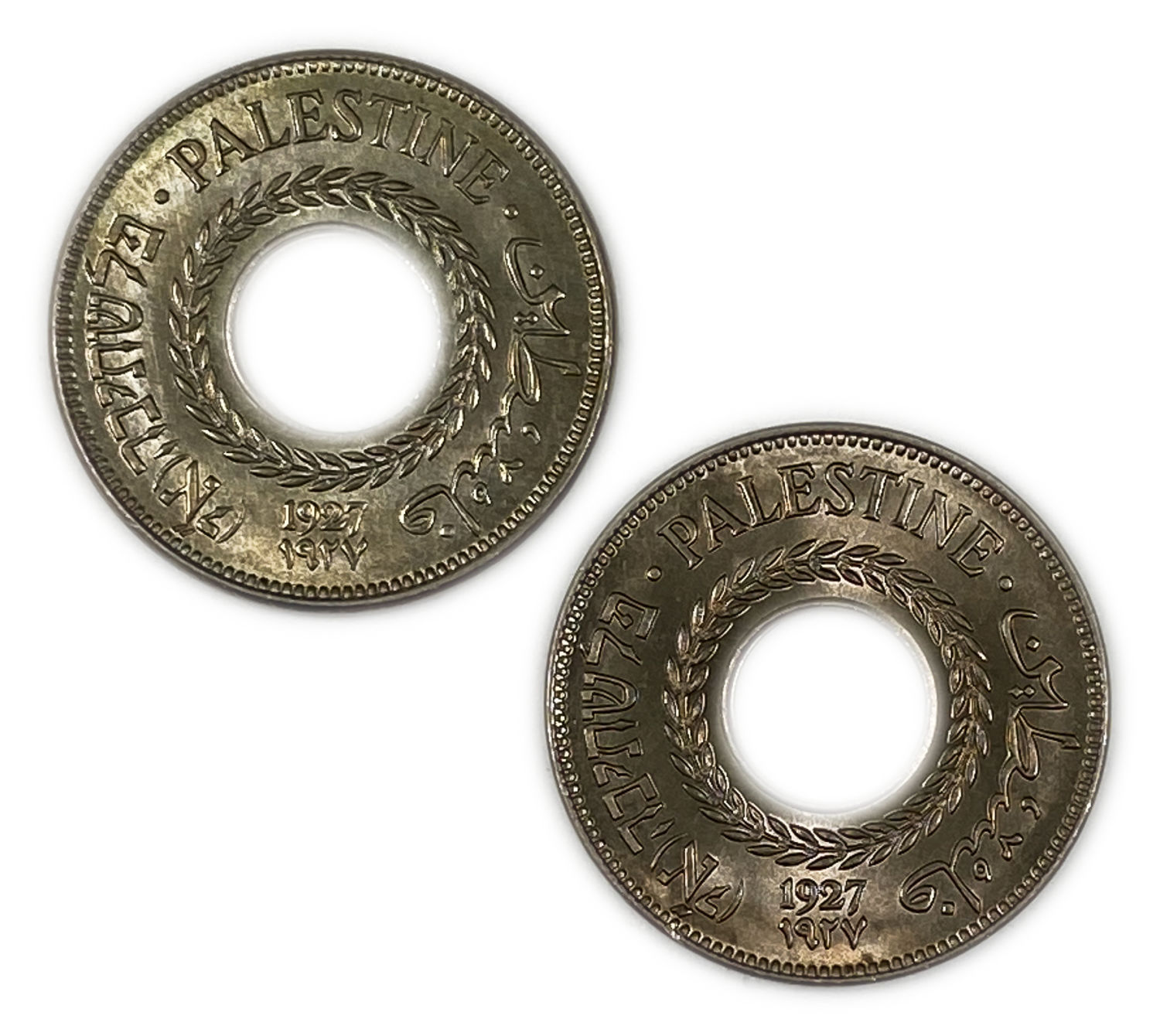Palestine - Pair coins of 5 Mils 1927 - UNC
MIL, was the Hebrew name of the coin that was legal in ... - 1 0