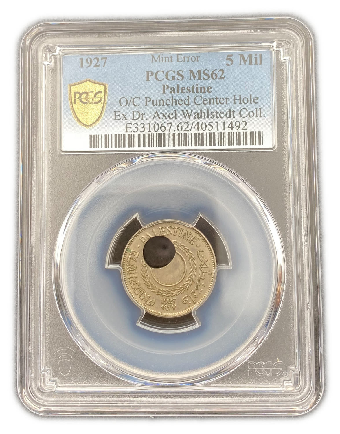 Palestine - 5 Mils 1927 - Minting Erorr, Off Center - PCGS MS62 - Extremely Rare
The British were ... - 1 2