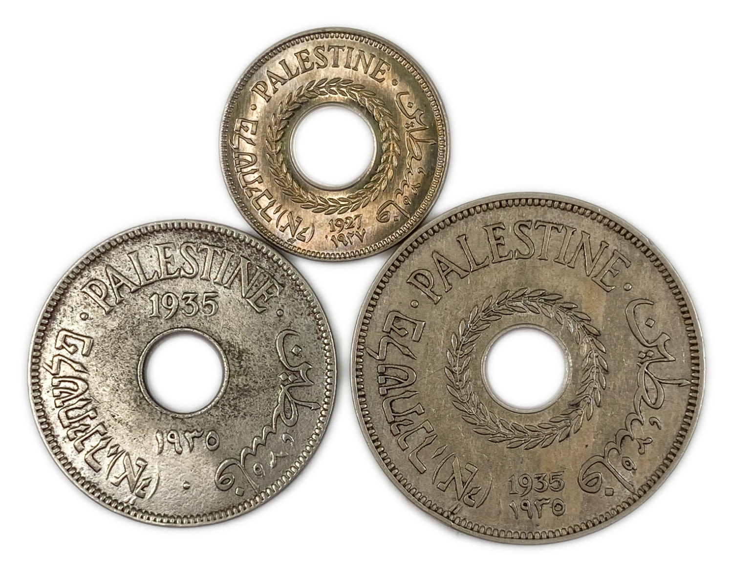 Palestine - Lot of 3 Mandate Coins - 5, 10 Miles 1927, 1935 - VF, UNC
MIL, was the Hebrew name of the ... - 1 0