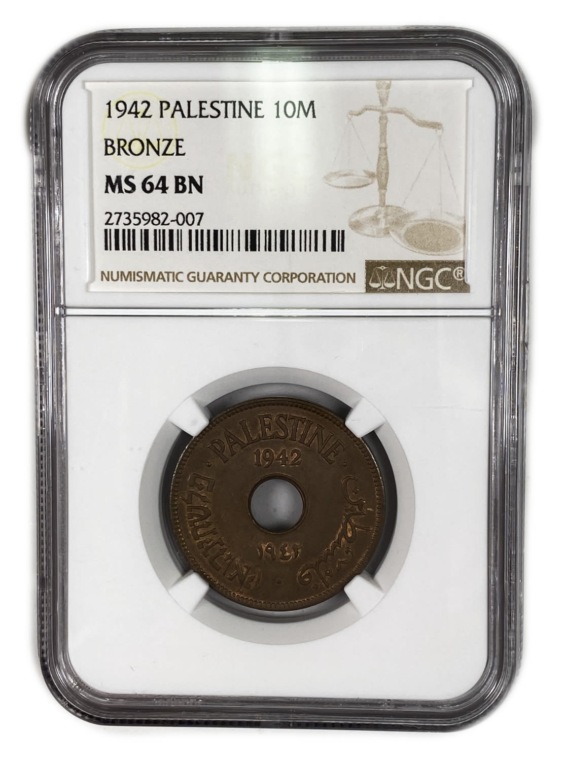 Palestine - 10 Mils 1942 Bronze - NGC 64 BN
MIL, was the Hebrew name of the coin that was legal ... - 1 2