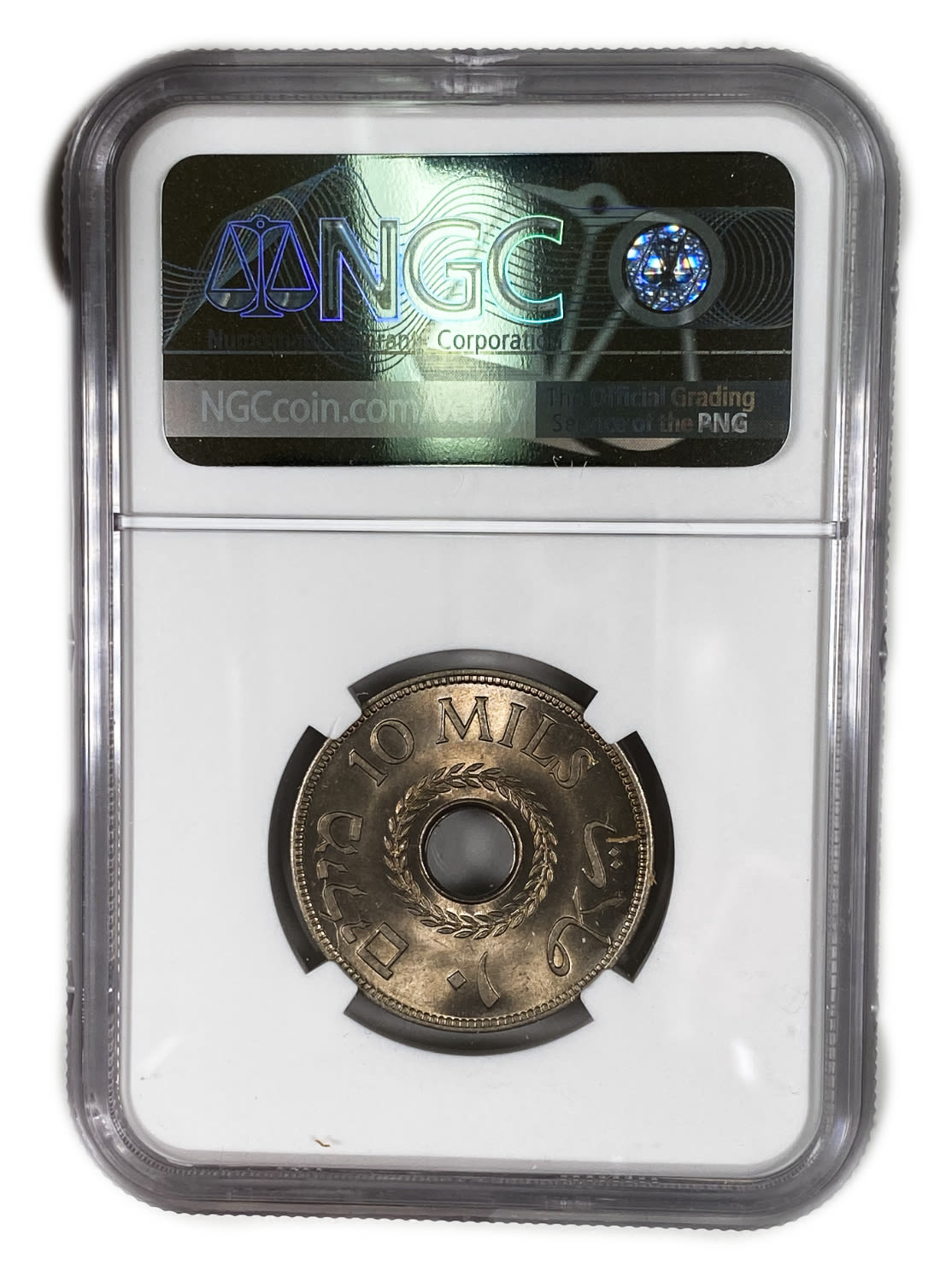 Palestine - 10 Mils 1941 - NGC 66
Rare year and hard to achive at this high level.
... - 1 3