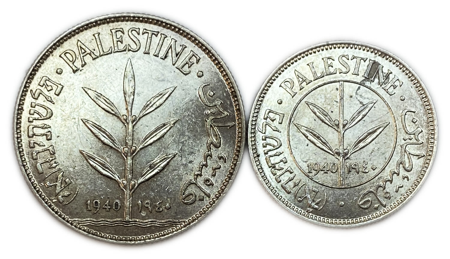 Palestine - Pair of coins 50, 100 Mils 1940 - AU-UNC
Mil, was the Hebrew name of the coin that was legal ... - 1 0