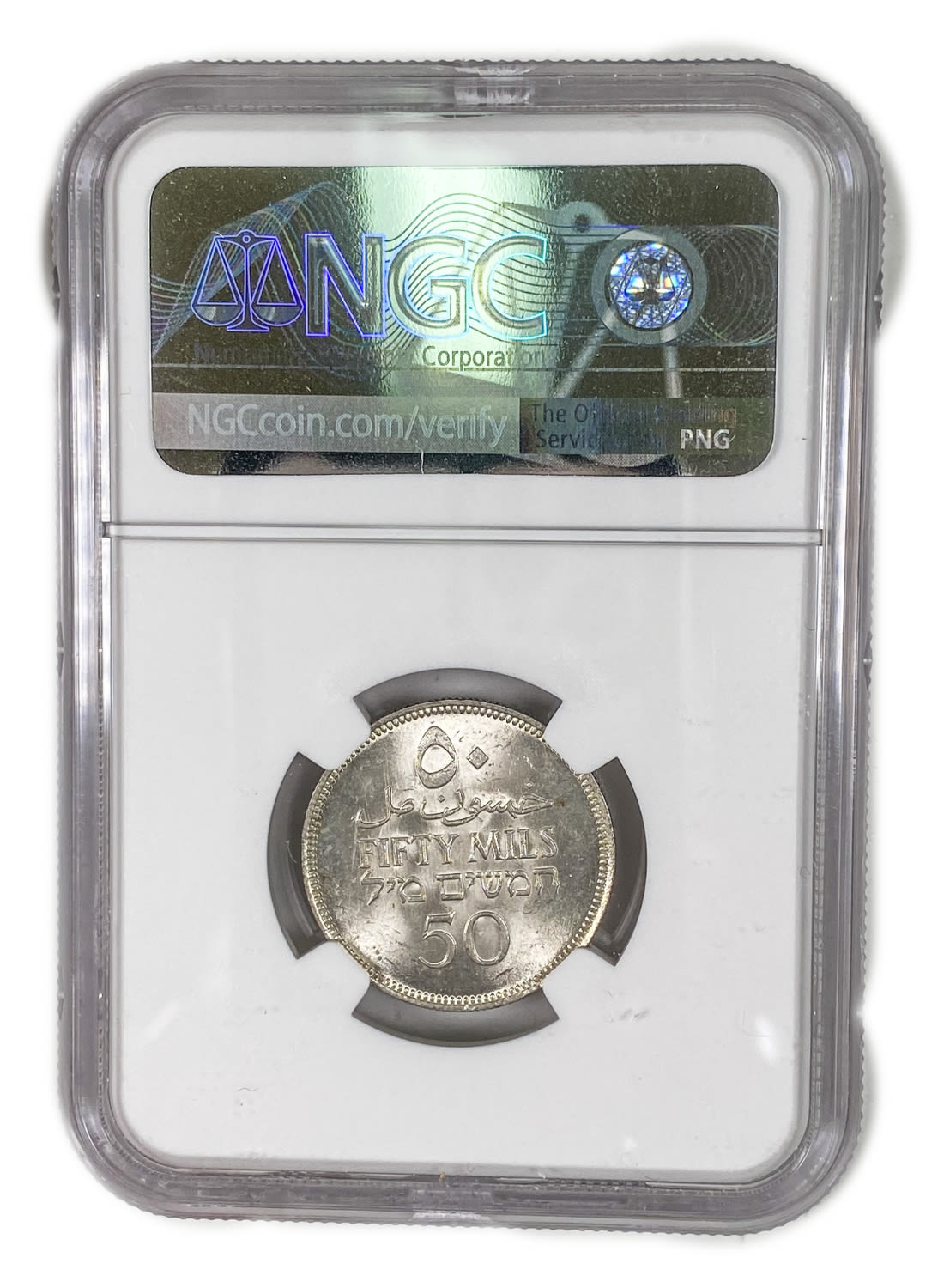 Palestine - 50 Mils 1942 - NGC MS 64+ - Patina
Mil was the Hebrew name of the coin that was legal in ... - 1 3