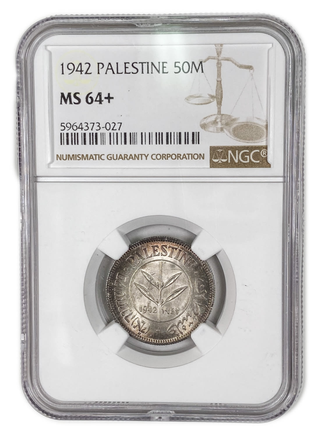 Palestine - 50 Mils 1942 - NGC MS 64+ - Patina
Mil was the Hebrew name of the coin that was legal in ... - 1 2
