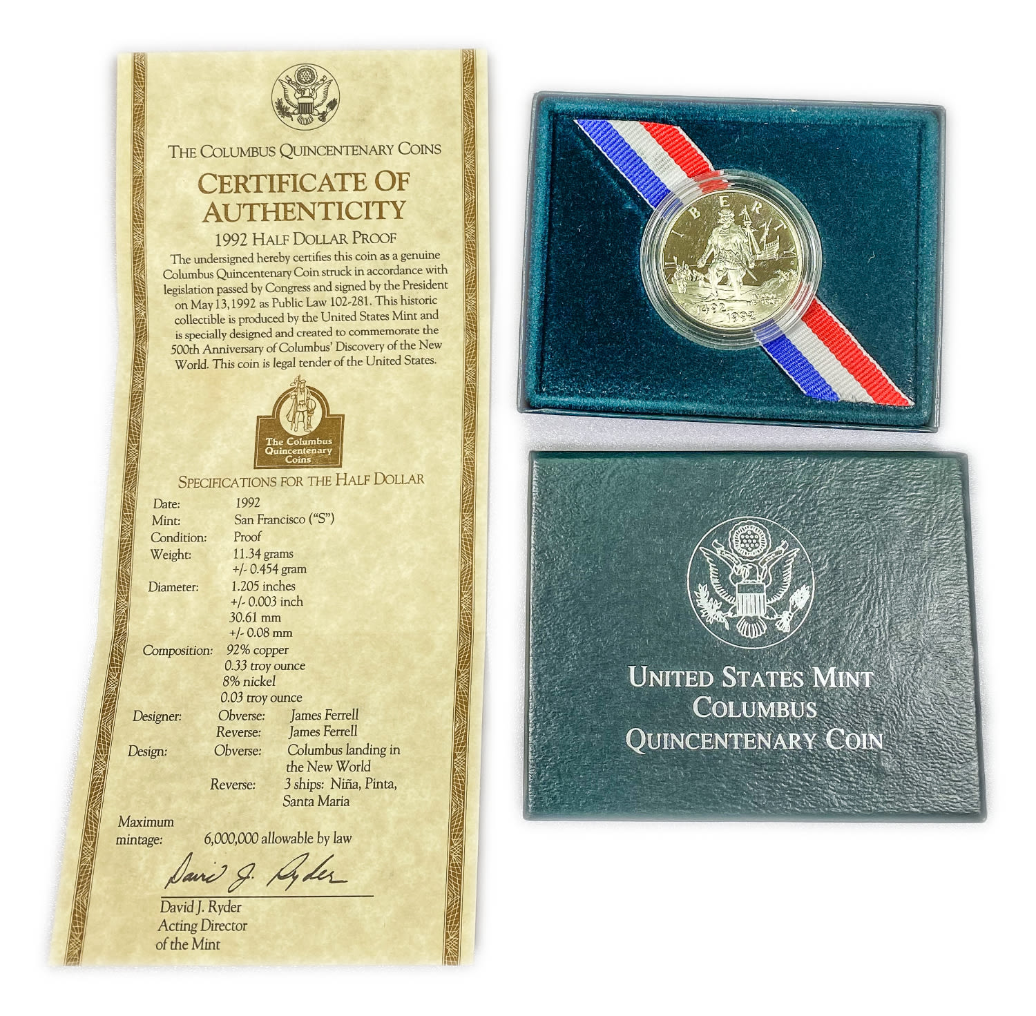 USA - Lot of 4 medals / silver coins, in the original cases - 1991, 1992, 1995 - UNC Conditions - 1 2