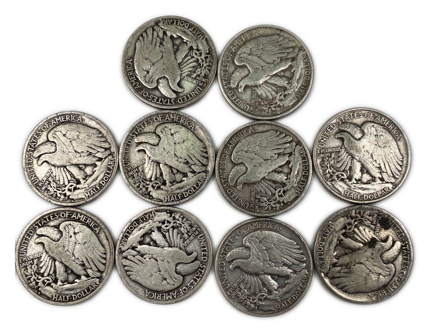 USA - Lot of 10 silver coins 1/2 half dollars 1930s and 40s of the 20th century - Walking Liberty and eagle ... - 1 1