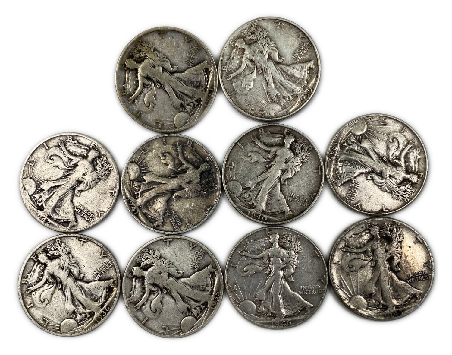 USA - Lot of 10 silver coins 1/2 half dollars 1930s and 40s of the 20th century - Walking Liberty and eagle ... - 1 0