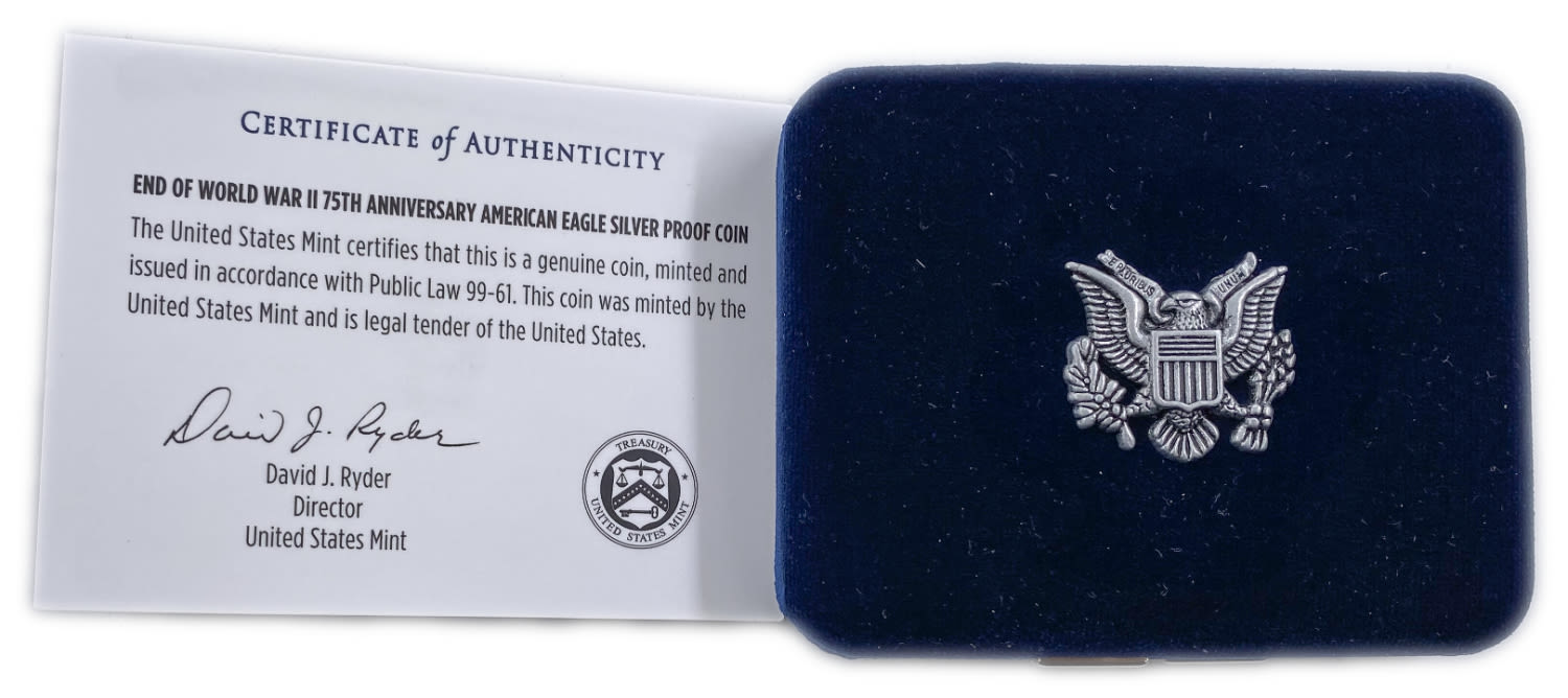 USA - 1 Dollar 2020 - End of World War II 75th Anniversary American Eagle Silver Proof Coin - Mintage 75 ... - 1 4