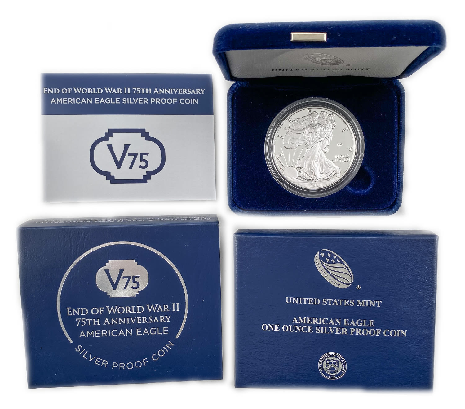 USA - 1 Dollar 2020 - End of World War II 75th Anniversary American Eagle Silver Proof Coin - Mintage 75 ... - 1 2