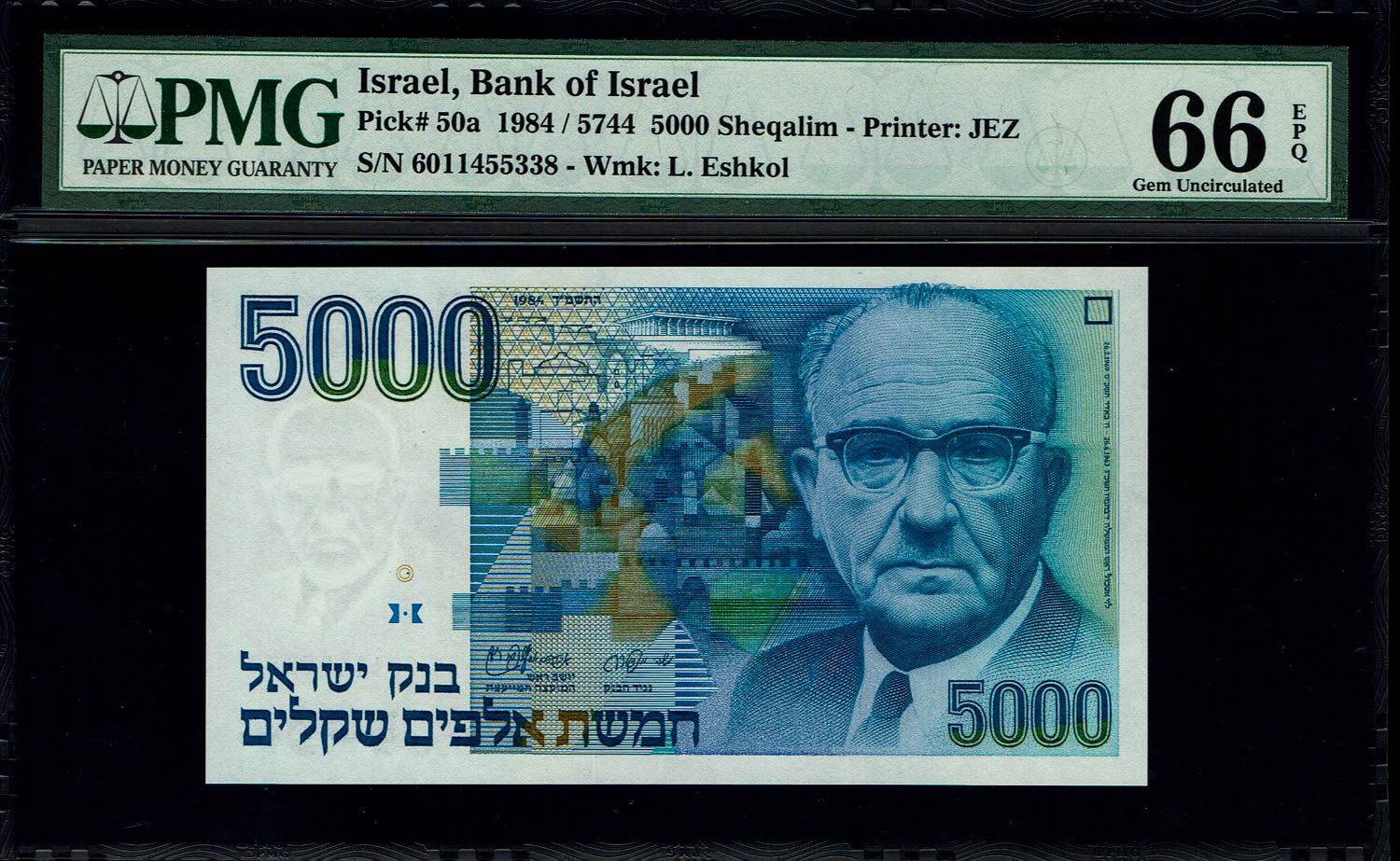 Israel - 5,000 Shekels 1984 - PMG 66 EPQ
The shekel series replaced the Israeli pound and includes ... - 1 0