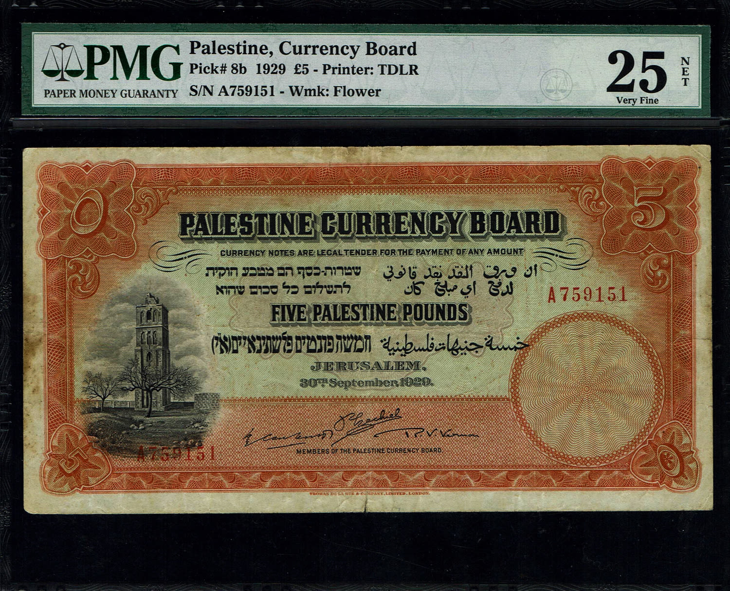 Palestine - 5 Pounds 1929 - PMG 25 NET - Prefix A
Banknote from 1929, a very difficult year to ... - 1 0