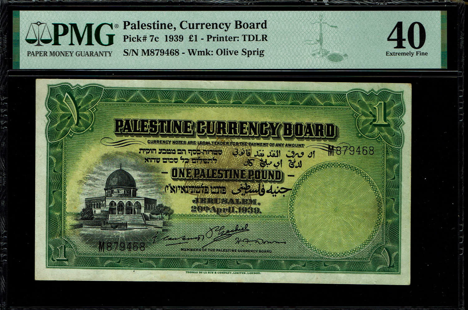 Palestine - 1 Pound 1939 - PMG 40 - Prefix M
In 1917, the British conquered Israel from the Ottomans ... - 1 0