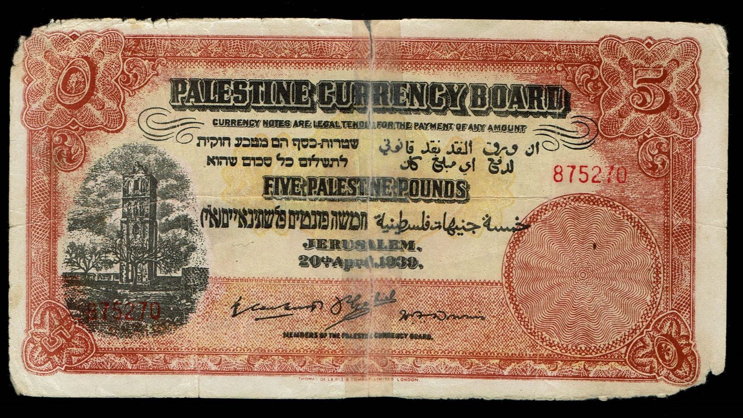 Palestine - 5 Pounds 1939 - Counterfeit - VG-F - Without Prefix
The chain of events regarding the ... - 1 0