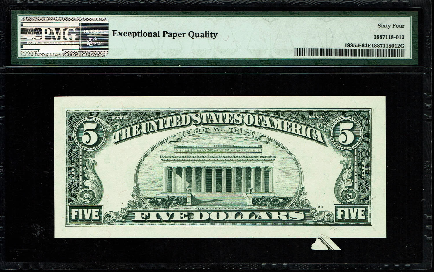 USA - 5 Dollars 1995 - Printing error, Printed tear error - PMG 64 EPQ
The dollar (or US dollar, also ... - 1 1