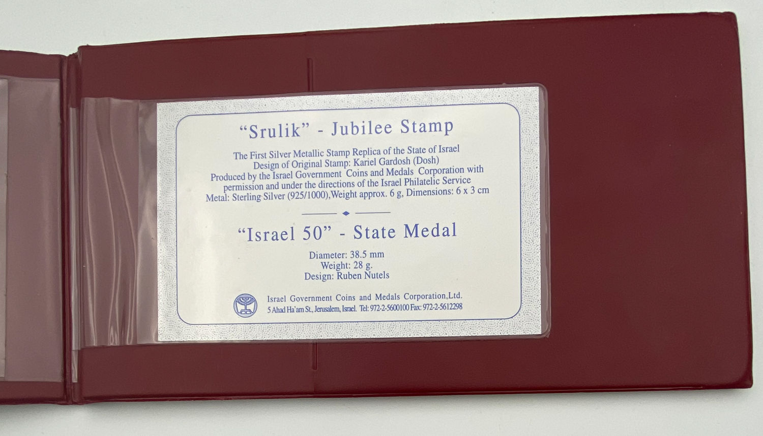Israel - Lot of 3 folders containing a coin and a silver medal of the government company and banknotes
... - 1 9