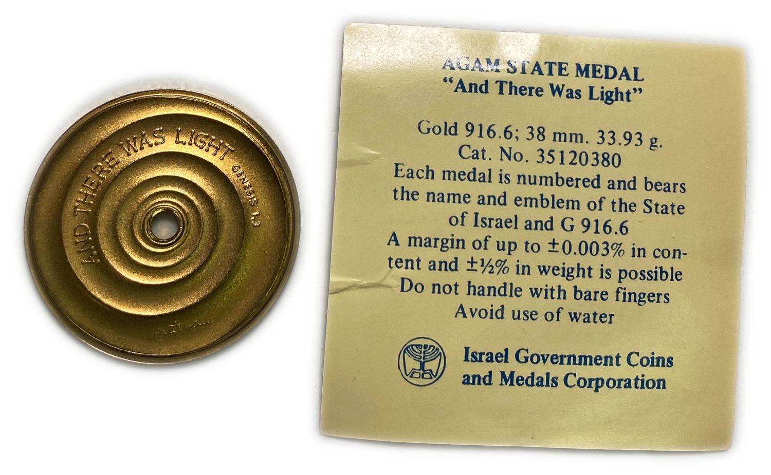 Israel - And There Was Light (Agam) - Gold 917, 33.93g, 38mm
"And there was Light" is a unique medal ... - 1 4