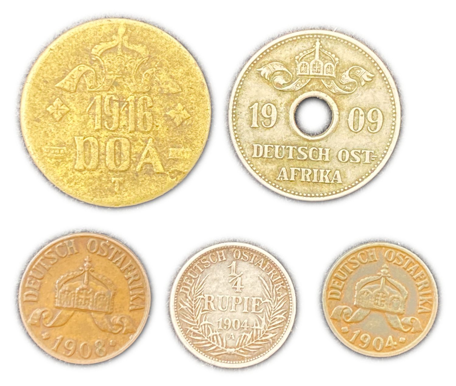 East Africa - Lot of 5 coins - varying conditions
1/4 Heller 1904
1 Heller 1908 ... - 1 0
