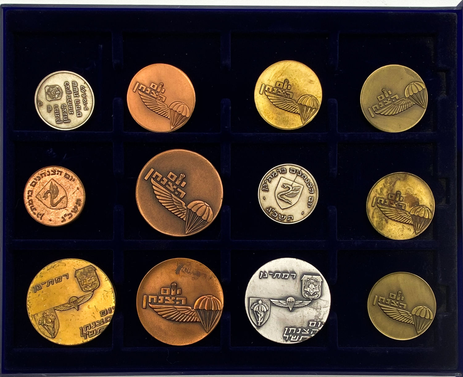 Israel - Lut of 12 medals on "Paratroopers" and "Ramat Gan Municipality" offered in a special display tray - 1960s