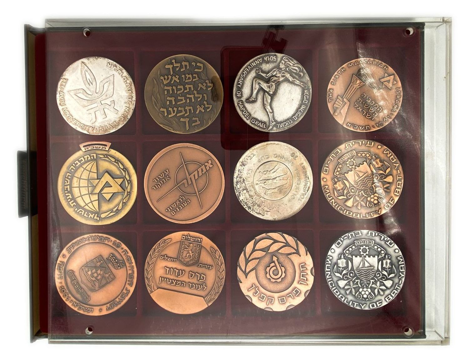 Israel - Lot of 12 private medals on various topics, offered in a special display tray - 1960s-1970s - 1 2