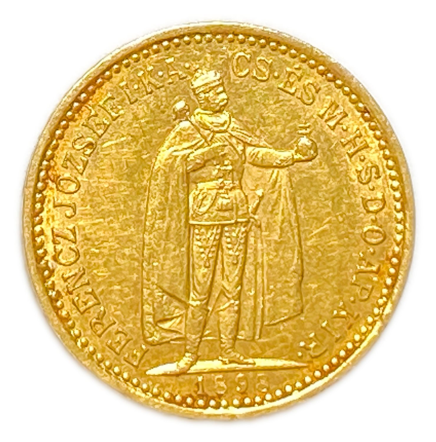 Hungary - 10 Korona 1898 - AU - Gold 900, 3.34g, 19 mm
Face: Emperor standing . Lettering: FERENCZ ... - 1 0