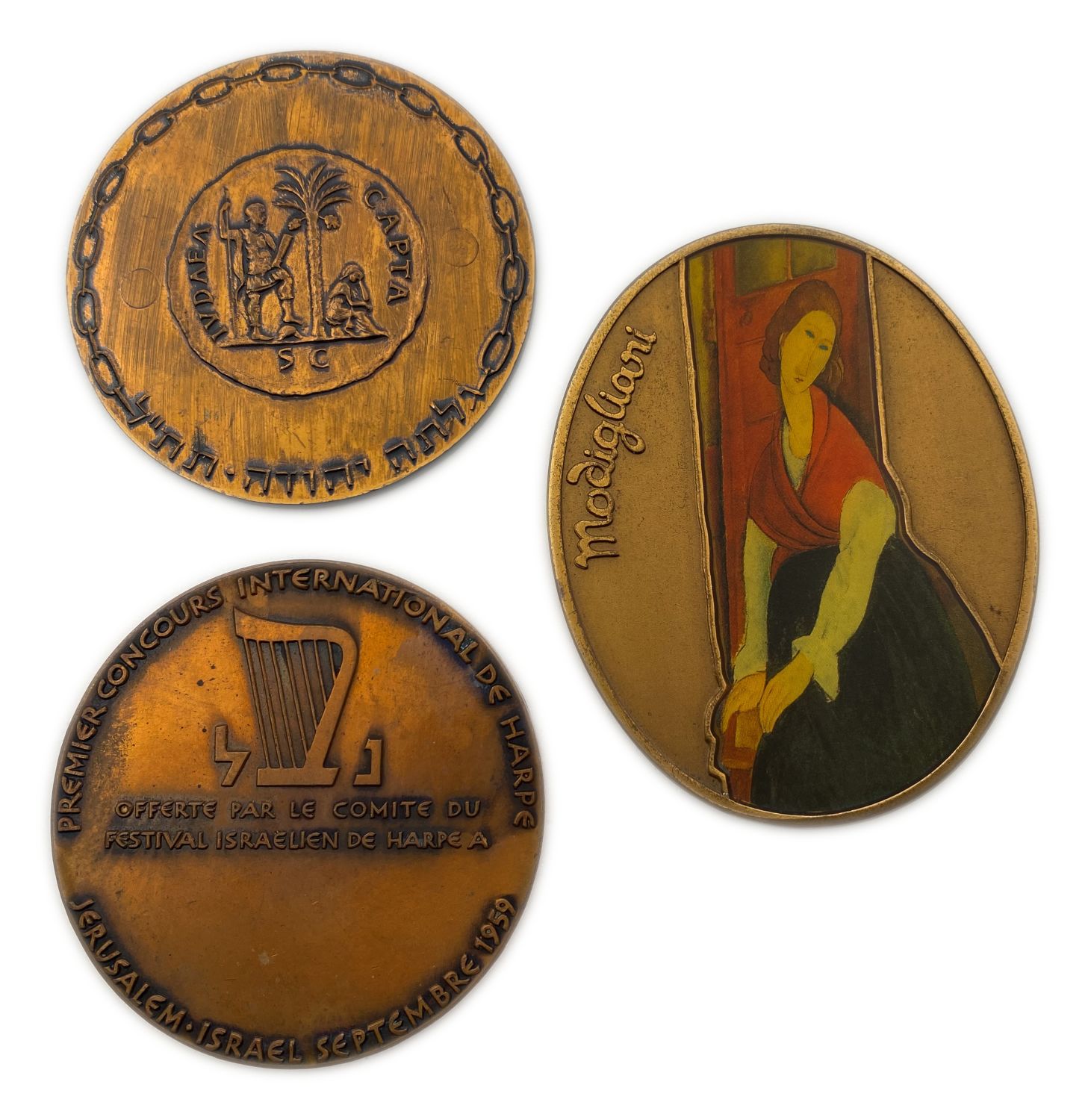 Israel - Lot of 3 medals of the Government Society, "Liberated Judea", "First International Competition for Harp" ... - 1 1