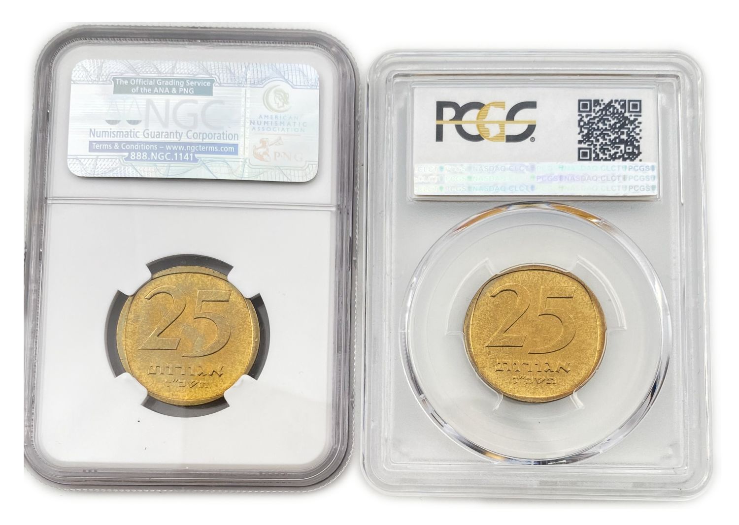 Israel - Pair of 25 Agorot 1967 - PCGS SP65, NGC MS66 - 1 1