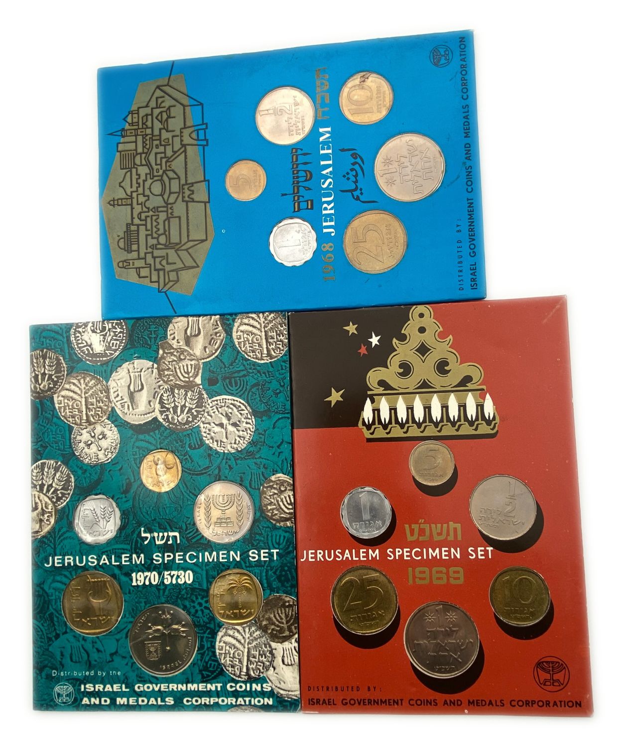 Israel - Lot of 13 Coin Sets of the Government Coin and Medal Company - Lira Period - 1965, 1966, 1968, 1969, 1970 ... - 1 1