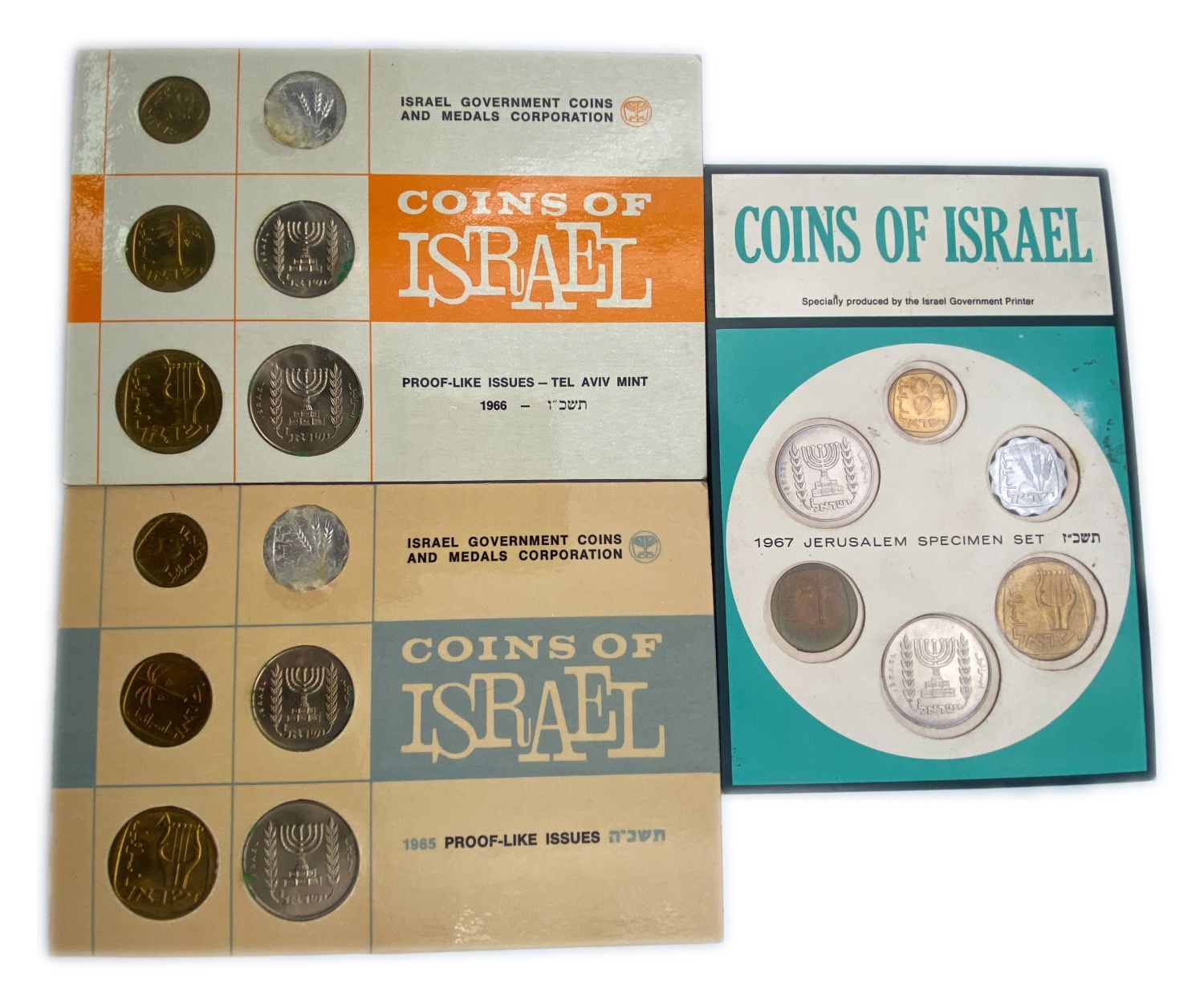 Israel - Lot of 13 Coin Sets of the Government Coin and Medal Company - Lira Period - 1965, 1966, 1968, 1969, 1970 ... - 1 4