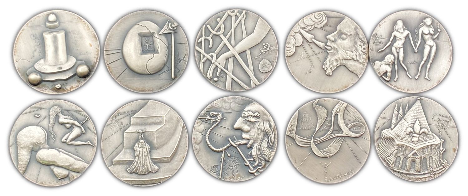 Israel - Salvador Dali - Silver Medal Set of the Ten Commandments, 1975 - 999 silver, 50 mm, 510 ... - 1 1