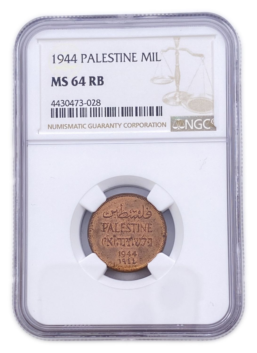 Palestine - 1 Mil 1944 - NGC 64 RB
MIL, was the Hebrew name of the coin that was legal in ... - 1 2