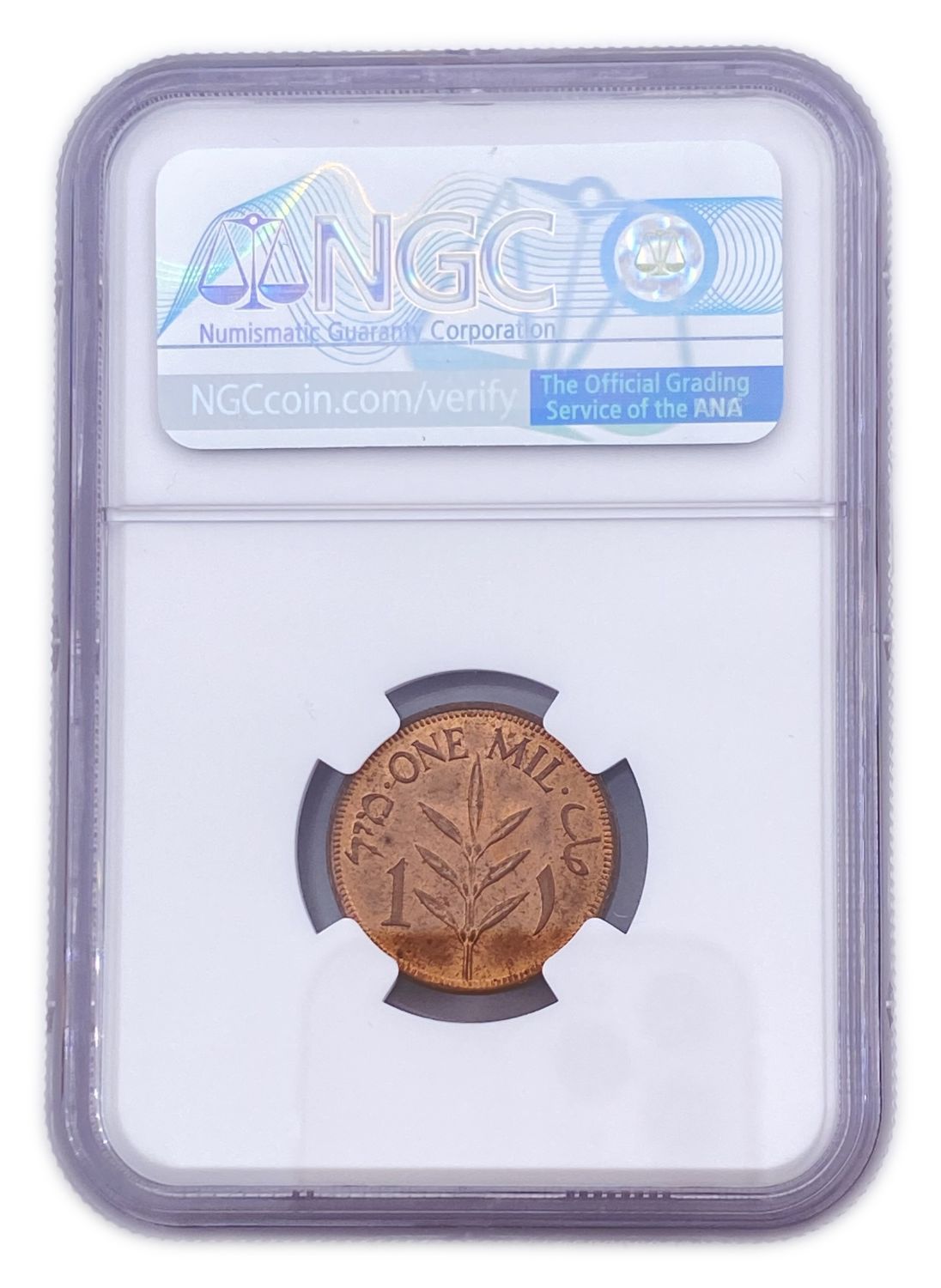Palestine - 1 Mil 1944 - NGC 64 RB
MIL, was the Hebrew name of the coin that was legal in ... - 1 3