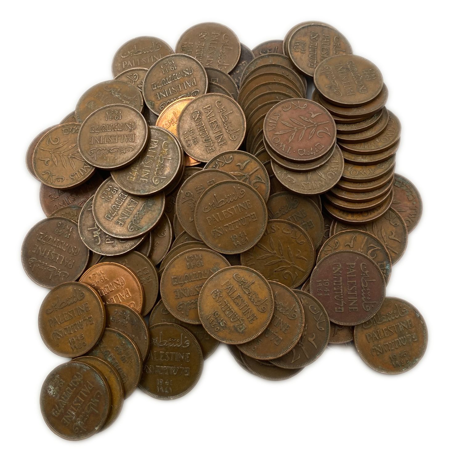 Palestine - Lot of 105 coins of 2 Mils 1927, 1941, 1942, 1945 - VF
MIL, was the Hebrew ... - 1 1