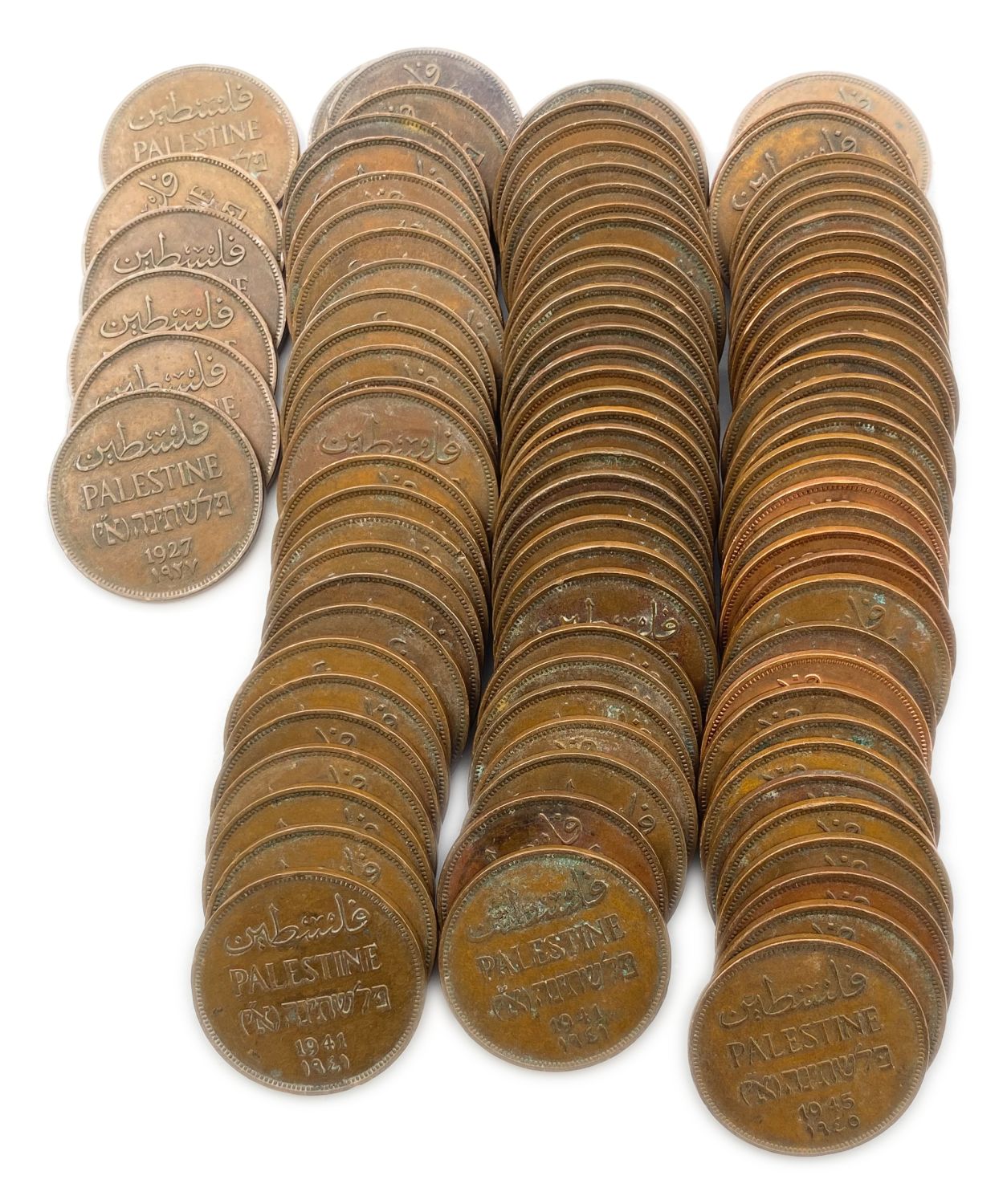 Palestine - Lot of 105 coins of 2 Mils 1927, 1941, 1942, 1945 - VF
MIL, was the Hebrew ... - 1 0