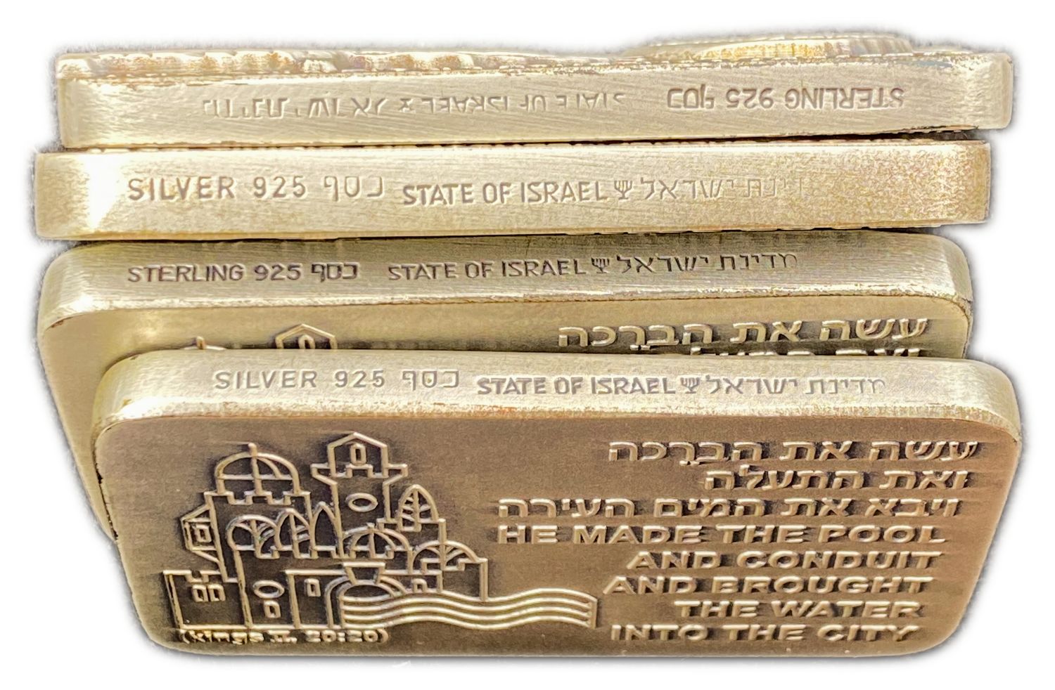 Israel - Lot of 4 rectangular medals on the subject of ancient waterworks in Eretz Israel - 925 silver, 136 g ... - 1 2