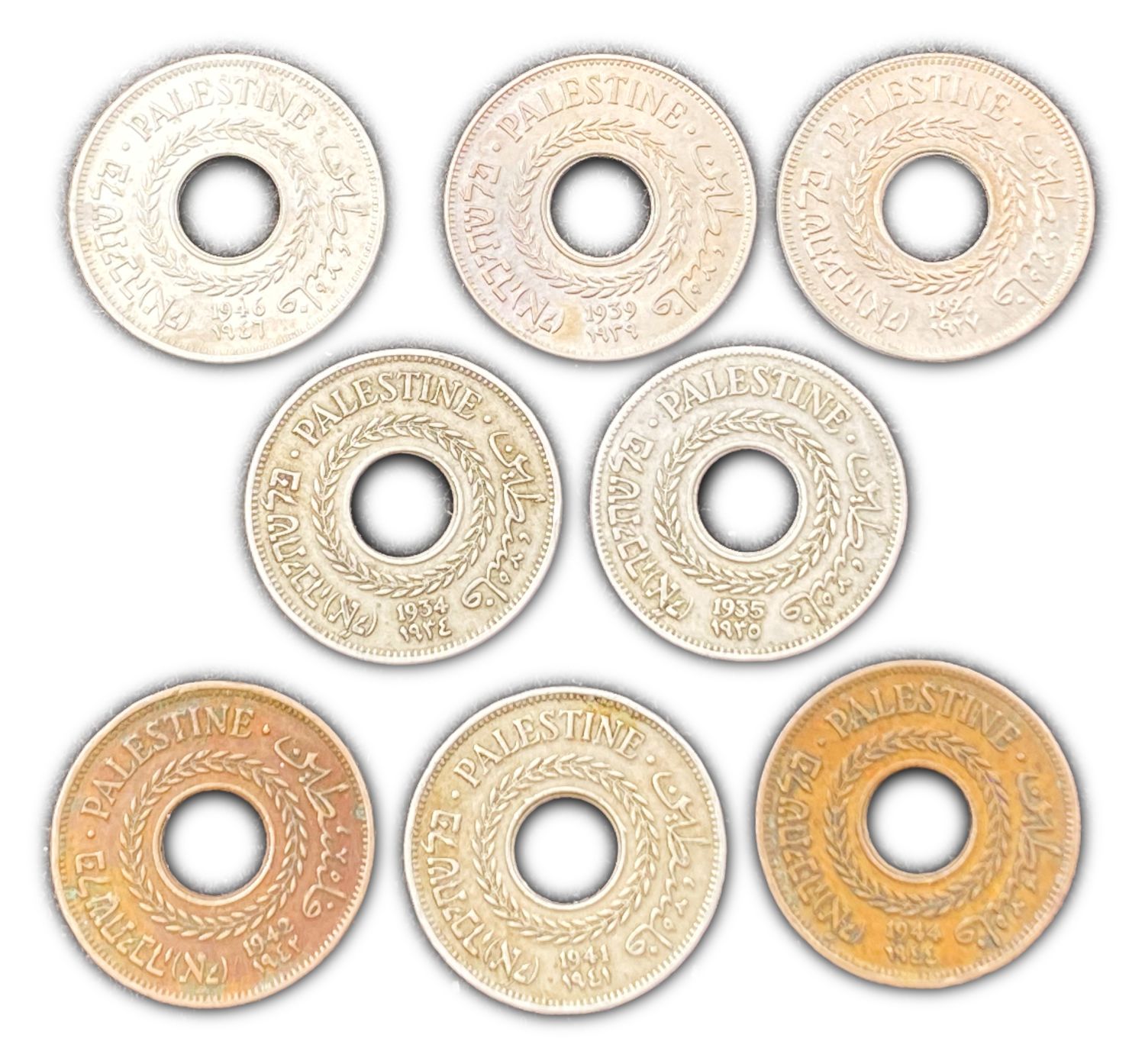 Palestine - Lot of 8 coins of 5 Mils (Full set) - Years 1927, 1934, 1935, 1939, 1941, 1942, 1944, 1946 - ... - 1 0
