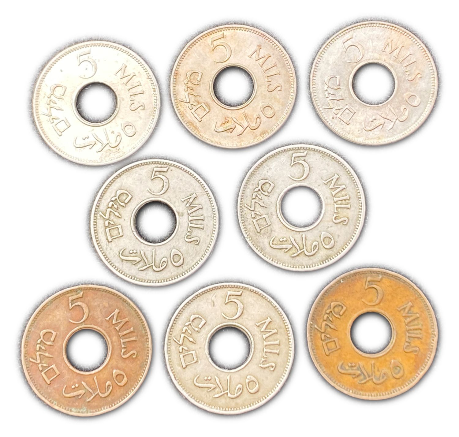 Palestine - Lot of 8 coins of 5 Mils (Full set) - Years 1927, 1934, 1935, 1939, 1941, 1942, 1944, 1946 - ... - 1 1