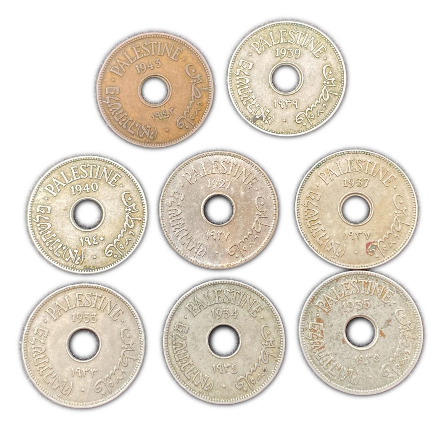 Palestine - Lot of 8 coins of 10 Mils 1927, 1933, 1934, 1935, 1937, 1939, 1940, 1943 - F-UNC
MIL ... - 1 0