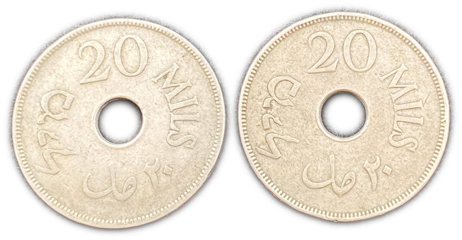 Palestine - Lot of 2 coins of 20 Mils 1927, 1935 - F-VF
MIL, was the Hebrew name of the coin that ... - 1 1