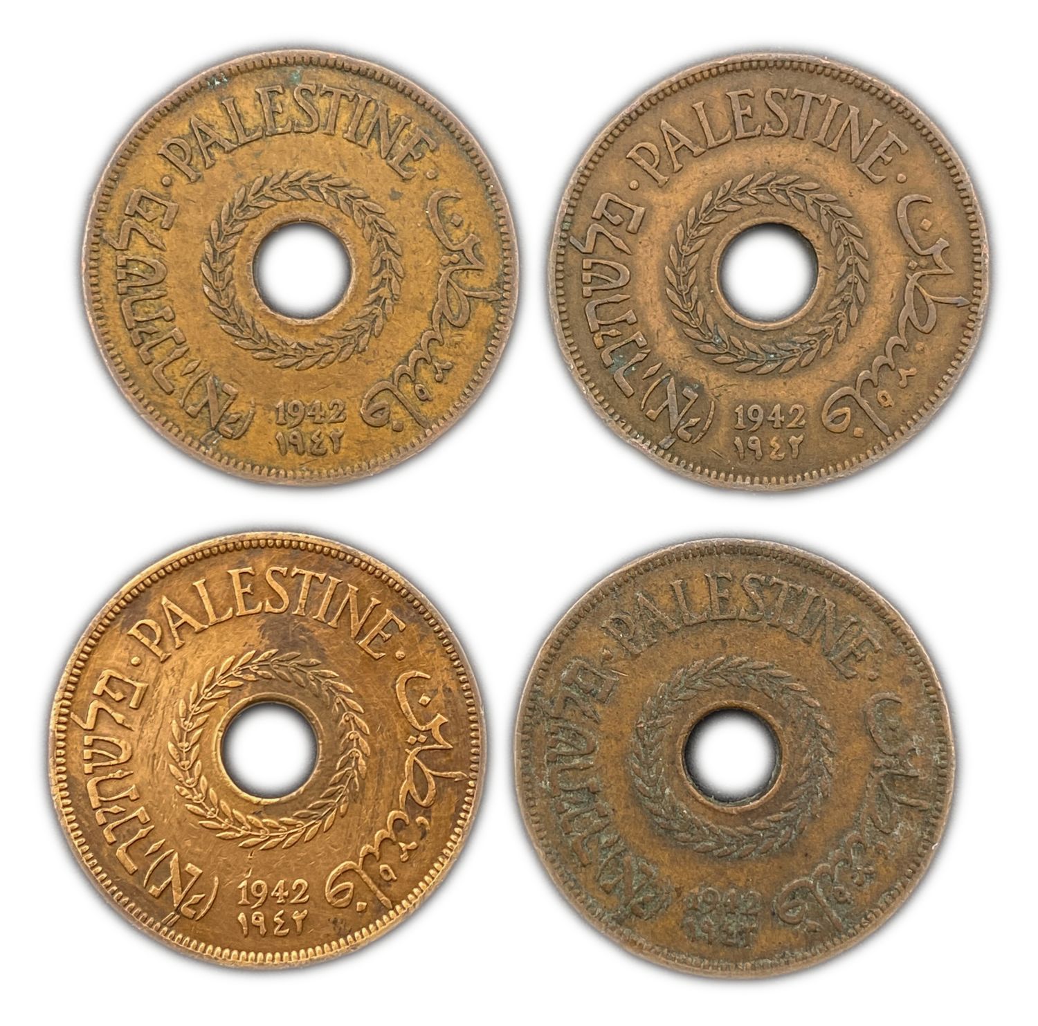 Palestine - 20 Mils 1942 - Lot of 4 coins - VF
MIL, was the Hebrew name of the coin that was ... - 1 0