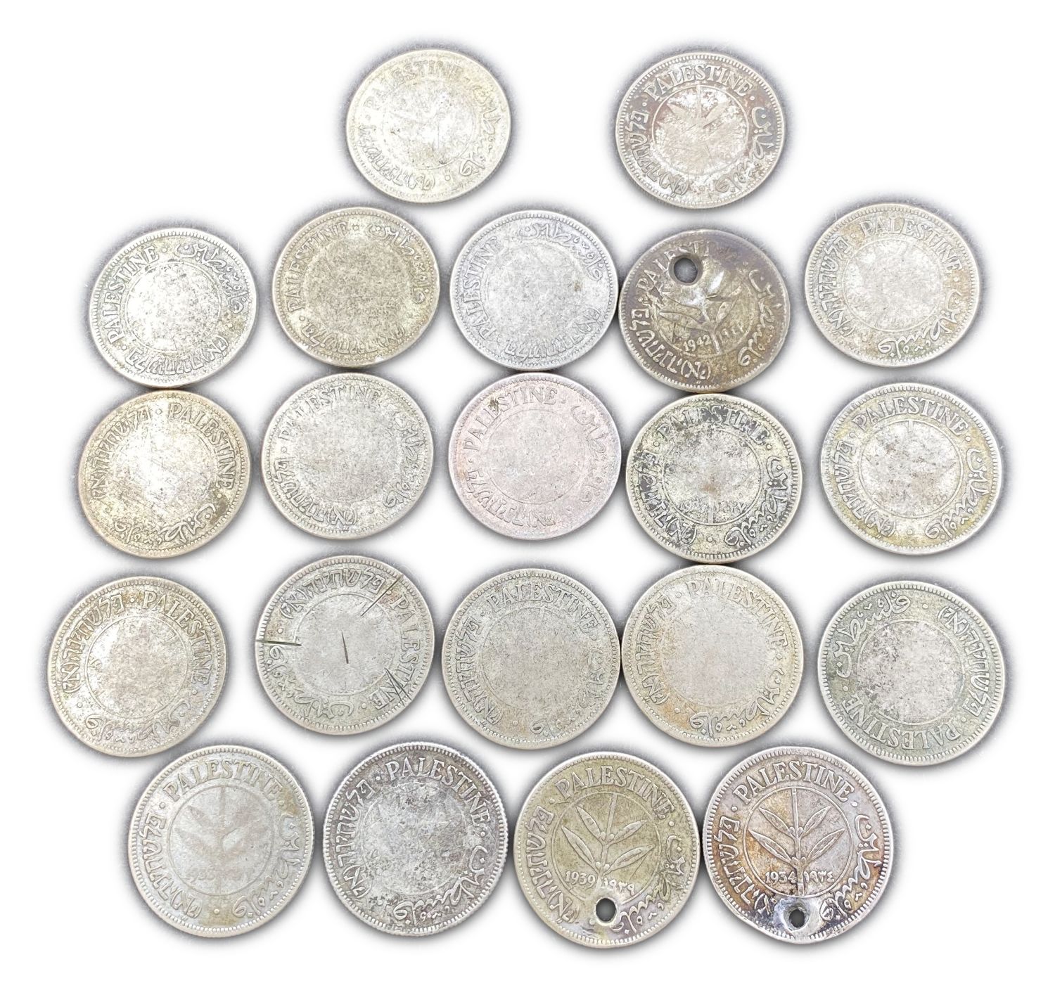 Palestine - Lot of 21 coins of 50 Mils, Diffrent years - VG-F
Mil was the Hebrew name of the coin ... - 1 0