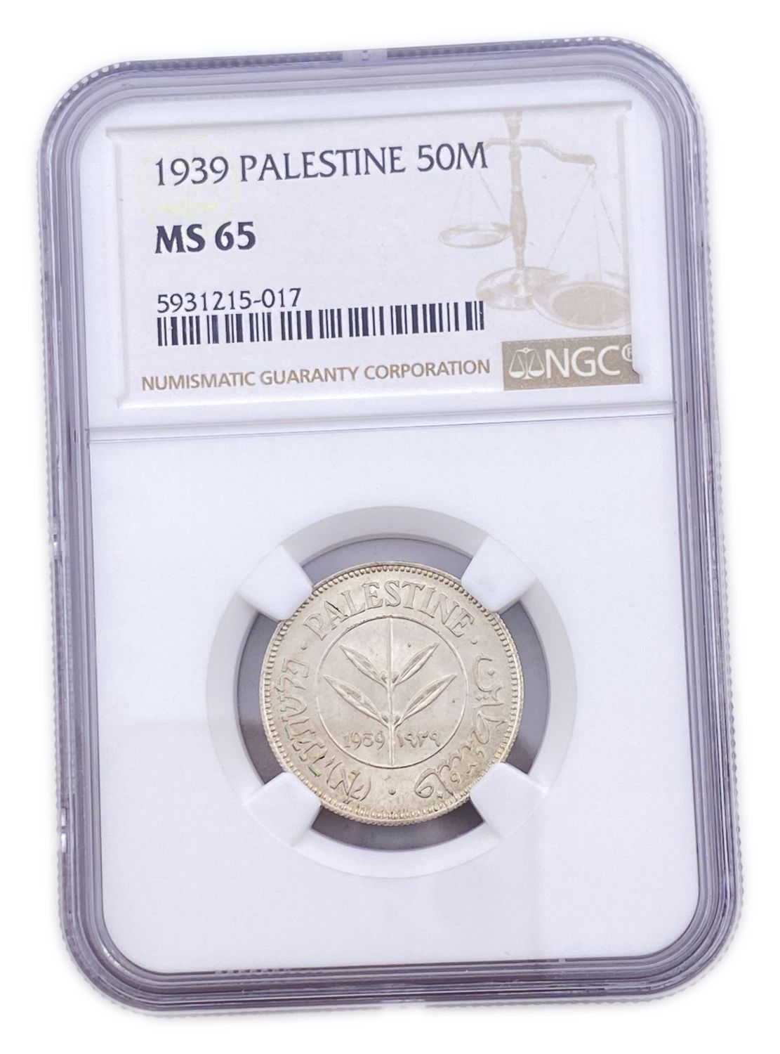Palestine - 50 Mils 1939 - PCGS 62 - NGC MS65
Mil was the Hebrew name of the coin that was ... - 1 2