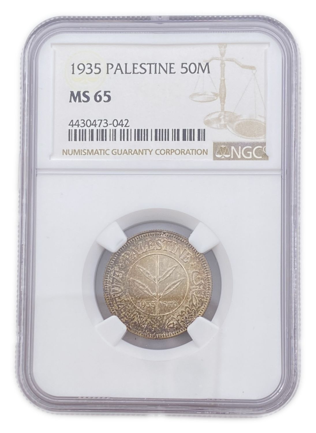 Palestine - 50 Mils 1935 - NGC MS65
Mil was the Hebrew name of the coin that was legal in ... - 1 2