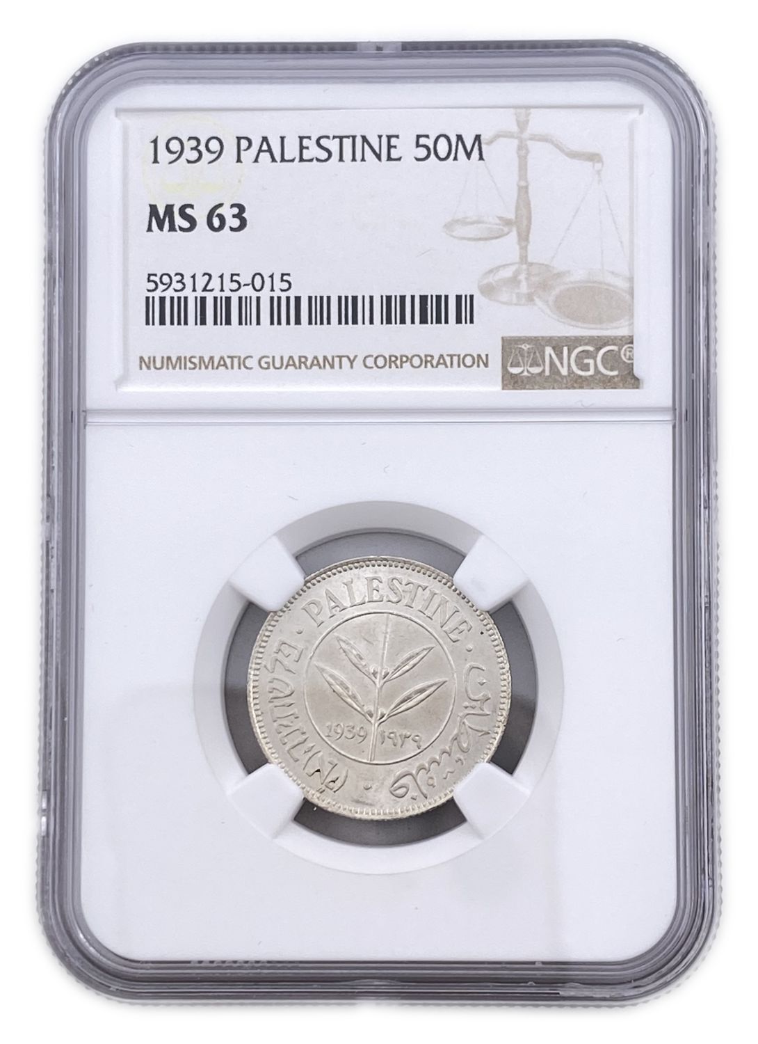 Palestine - 50 Mils 1939 - NGC MS63
Mil was the Hebrew name of the coin that was legal in ... - 1 2