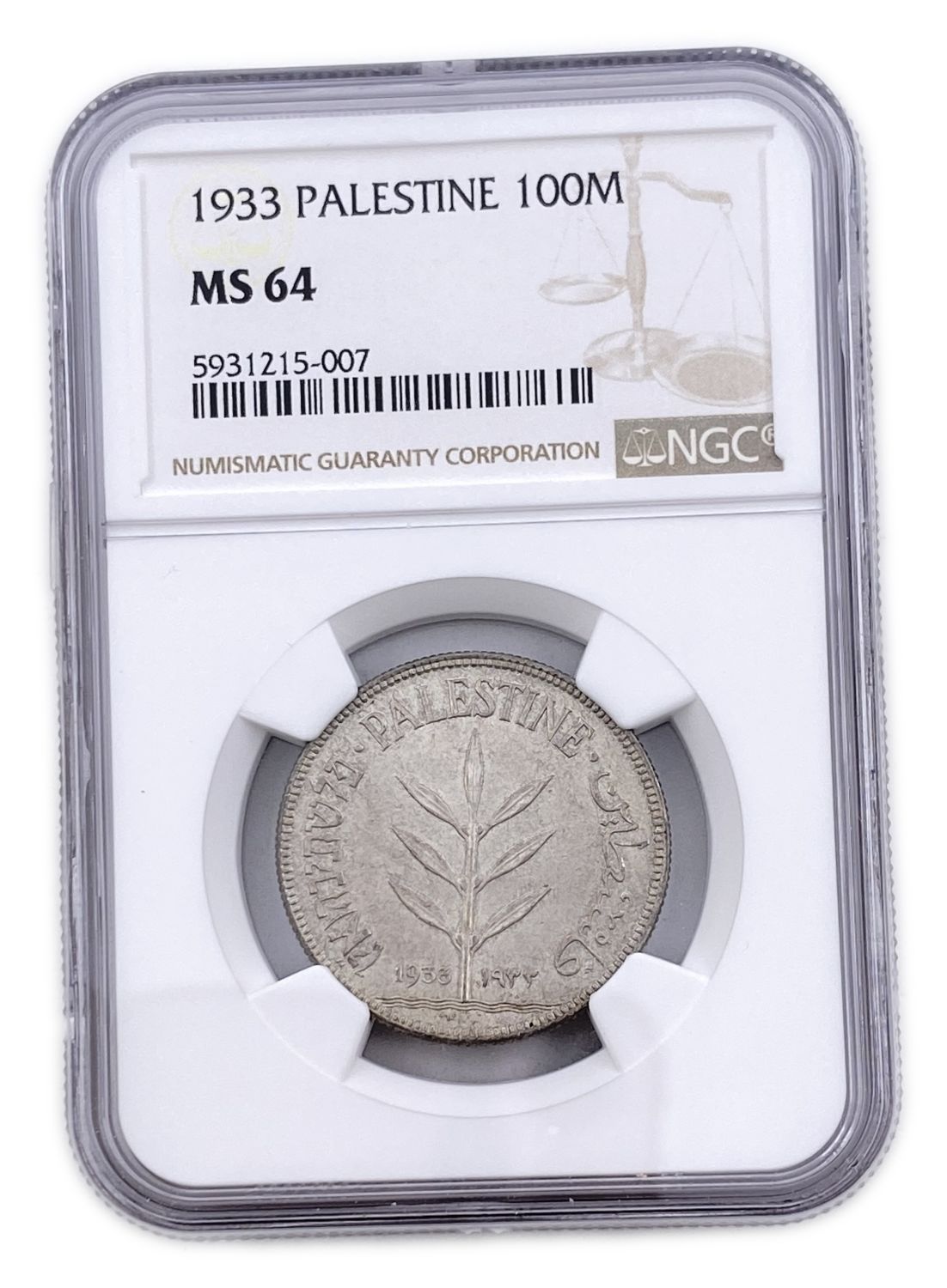 Palestine - 100 Mils 1933 - NGC MS64 - The highest grade in the world - Rare
Mil, was the Hebrew ... - 1 2